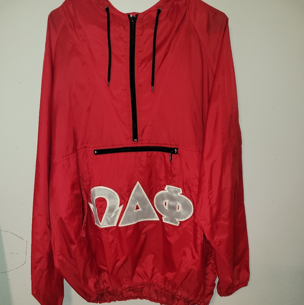 Old Navy red nylon windbreaker Omega Delta Phi Size L
